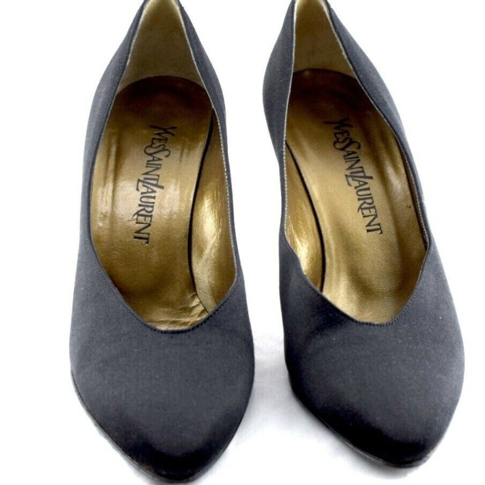 YVES SAINT LAURENT YSL Vintage Black Satin Pumps